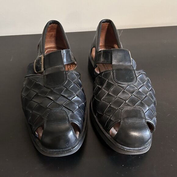 Allen Edmonds Mens 9.5 Quilted Black Leather Tivoli Vibram Sandals Shoe Buckle - Picture 2 of 9